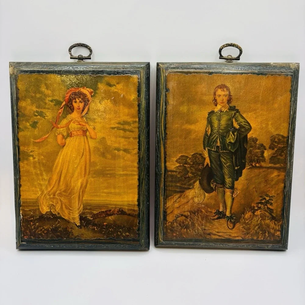 Vintage‎ Pinkie Blue Boy Wall Plaques Set Cottagecore Victorian Shabby